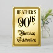 90th Birthday Party — Elegant Script + aangepaste Folie Uitnodiging (Staand Voorkant)