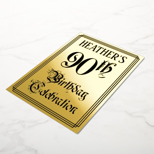 90th Birthday Party — Elegant Script + aangepaste Folie Uitnodiging (Gedraaid)