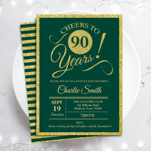 90th Birthday Party - ELKE AGE Gold Green Kaart