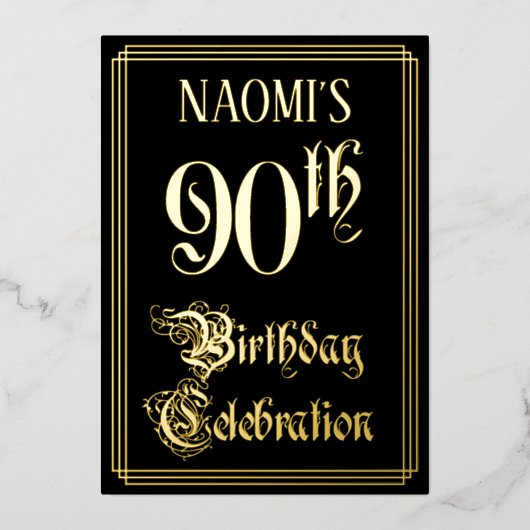 90th Birthday Party — Fancy script & aangepaste na Folie Uitnodiging (Voorkant)