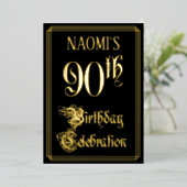 90th Birthday Party — Fancy script & aangepaste na Folie Uitnodiging (Staand Voorkant)