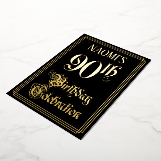 90th Birthday Party — Fancy script & aangepaste na Folie Uitnodiging (Gedraaid)