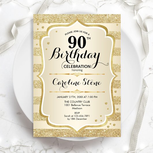 90th Birthday Party - Gold Invitation
