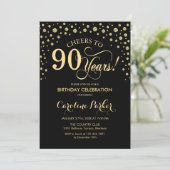 90th Birthday Party Invitation - Gold Black Kaart (Staand voorkant)