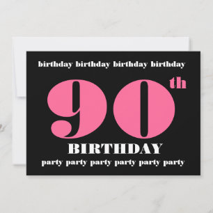 90th Birthday Party Invitation Sjabloon Pink Black Kaart