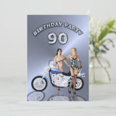 90th Birthday party Invitation with a motor Kaart (Staand voorkant)