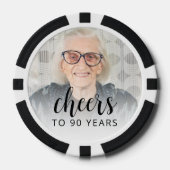 90th Birthday Party Photo Black Script Cheers Poker Chips (Voorkant)