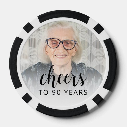 90th Birthday Party Photo Black Script Cheers Poker Chips (Achterkant)