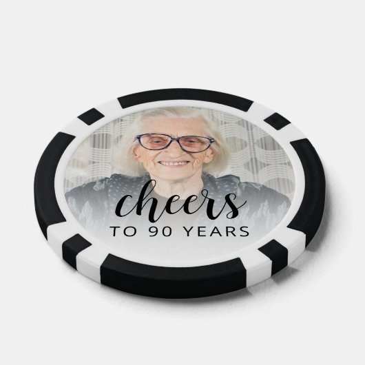 90th Birthday Party Photo Black Script Cheers Poker Chips (Enkel)