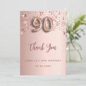 90th Birthday roos Gold Stars Dank u kaart (Staand voorkant)