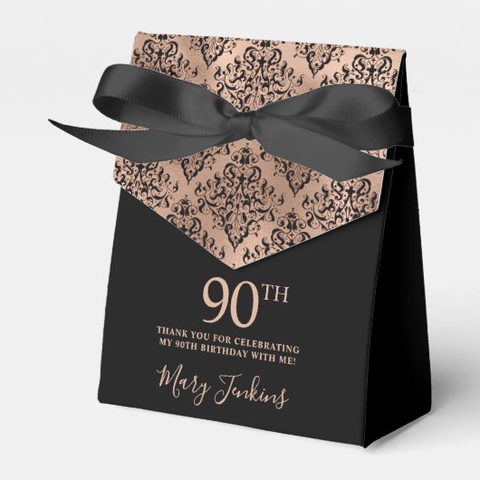 90th Birthday Rose Gold Damask Thank You Bedankdoosjes (Voorkant Zijde)