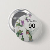 90th Birthday Sweet Bird Garden Flowers Button (Voorkant /achterkant)
