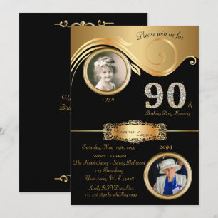 90th, Birthday Woman 90th, elegant art deco, zwart Kaart