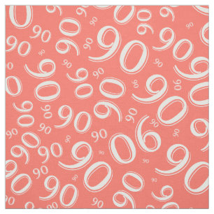 90th Cool Random Number Pattern Coral/White 90 Stof