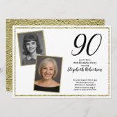 90th Custom Photo White and Gold  Kaart (Voorkant / Achterkant)
