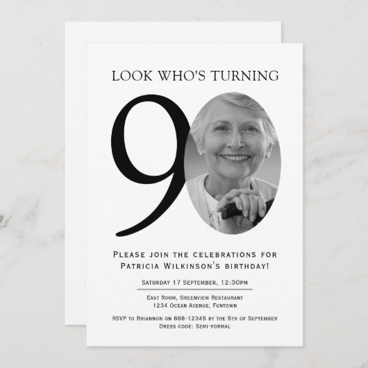 90th Elegant Black and White Photo Birthday Kaart (Voorkant / Achterkant)