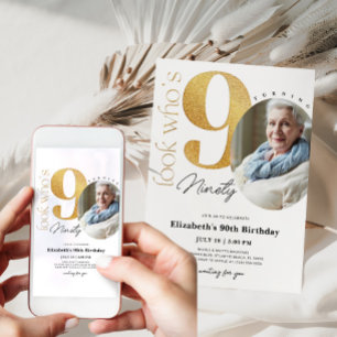 90th Gold Birthday Uitnodiging met foto