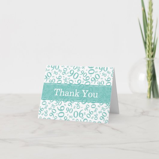 90th "Thank you!" Teal/White Number Pattern Bedankkaart (Voorkant)