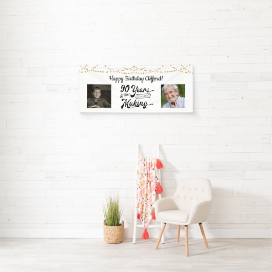 90th Verjaardag String Lights Retro 2 Foto Spandoek (Insitu)