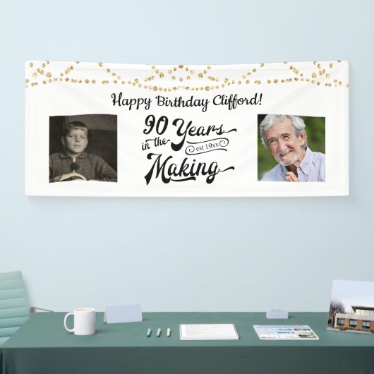 90th Verjaardag String Lights Retro 2 Foto Spandoek (Beurs)