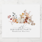 90th Verjaardag Witte Pompoen Herfst Bloemen Custo Sparkling Wijnetiket (Enkel label)