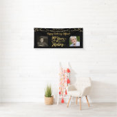 90th Verjaardag Zwart Goud String Lights Retro Fot Spandoek (Insitu)