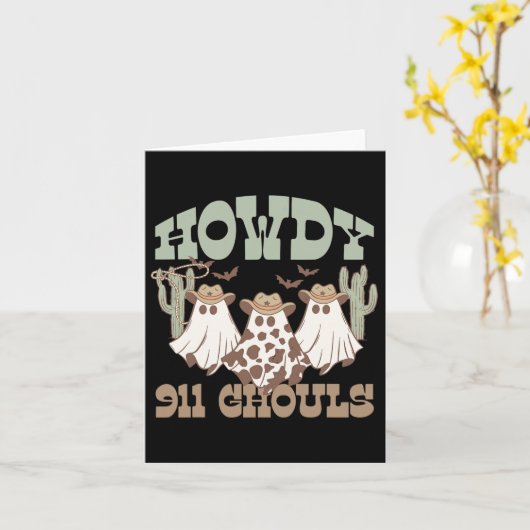 911 Dispatcher Dispatch Ghouls Halloween Ghost Wes Kaart (Gele Bloem)