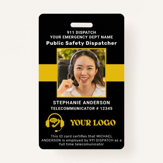 911 Dispatcher ID Aangepaste foto Dunne gouden lij Badge (Voorkant)