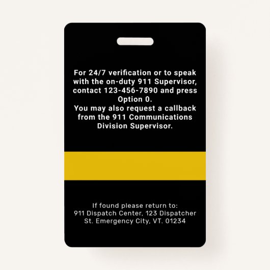 911 Dispatcher ID Aangepaste foto Dunne gouden lij Badge (Achterkant)