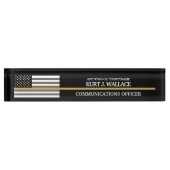 911 Dispatcher Thin Gold Line Flag Desk Nom Plaque (Devant)