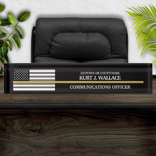 911 Dispatcher Thin Gold Line Vlag Naam Bord Naambordje