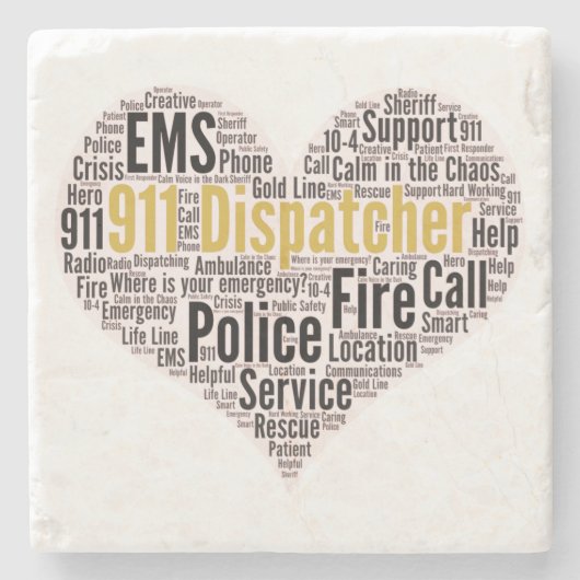 911 Dispatcher Word Cloud Stenen Onderzetter (Voorkant)