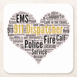 911 Dispatcher Word Cloud Vierkante Kartonnen Onderzetter