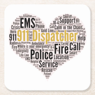 911 Dispatcher Word Cloud Vierkante Kartonnen Onderzetter