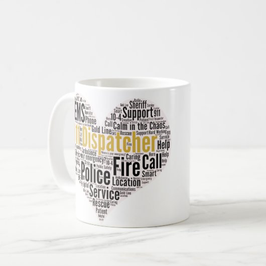 911 Mok van de Dispatcher Word Cloud Coffee (Voorkant links)