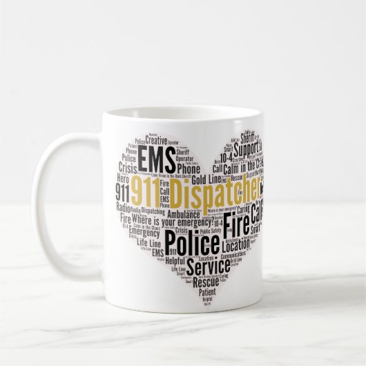 911 Mok van de Dispatcher Word Cloud Coffee (Links)
