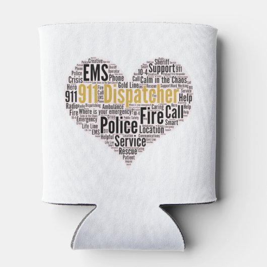 911 Mok van de Dispatcher Word Cloud Coffee Blikjeskoeler (Achterkant)