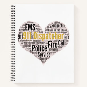 911 Mok van de Dispatcher Word Cloud Coffee Notitieboek