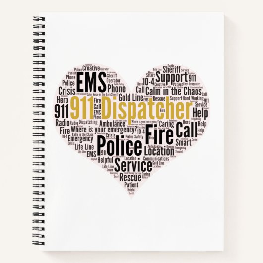 911 Mok van de Dispatcher Word Cloud Coffee Notitieboek (Voorkant)