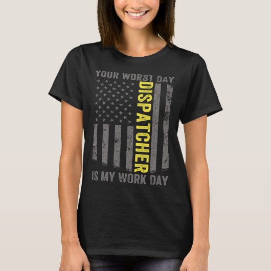 911 Operator US Flag Thin Gold Line Emergency Disp T-shirt (Voorkant)