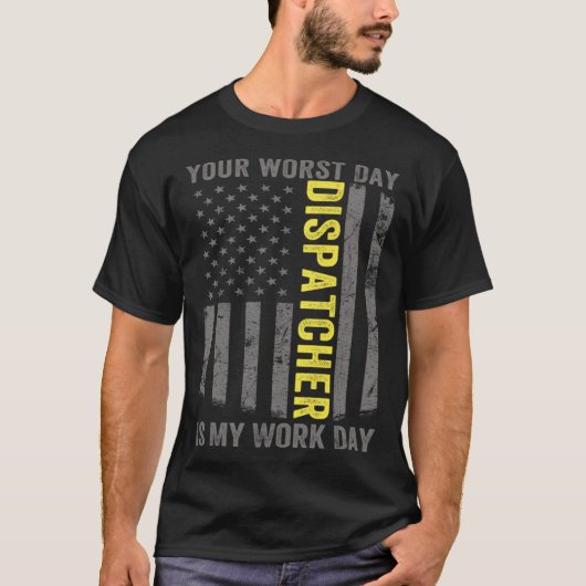 911 Operator US Flag Thin Gold Line Emergency Disp T-shirt (Voorkant)