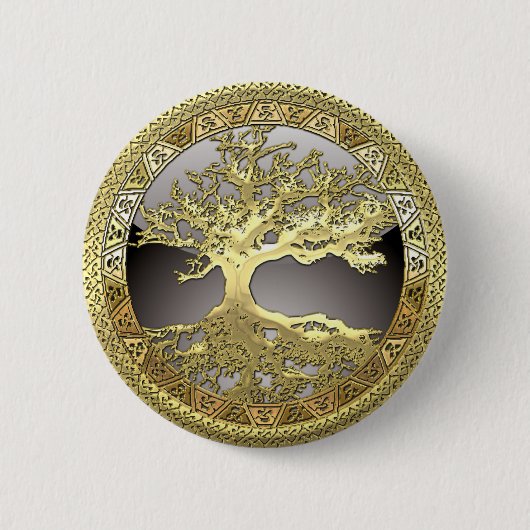 [91] Golden Celtic Tree of Life [3D] Ronde Button 5,7 Cm (Voorkant)