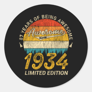 91 jaar oude Bday 1934 Geweldige 91ste verjaardags Ronde Sticker