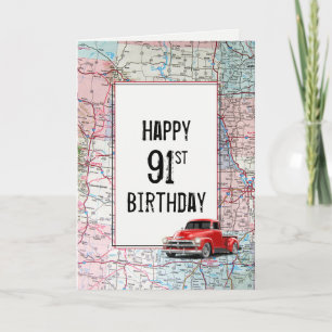 91e 'Birthday Red Retro'-vrachtwagen op kaart