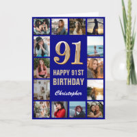 91e Happy Birthday Navy Blue & Gold Photo Collage