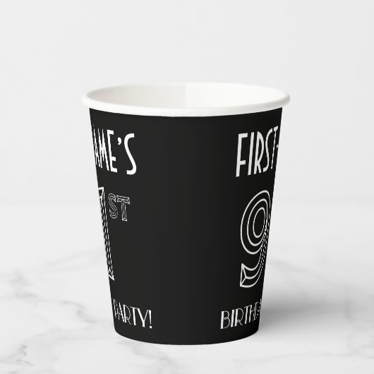 91e verjaardag: Art Deco Style + aangepaste naam Papieren Bekers (Links)