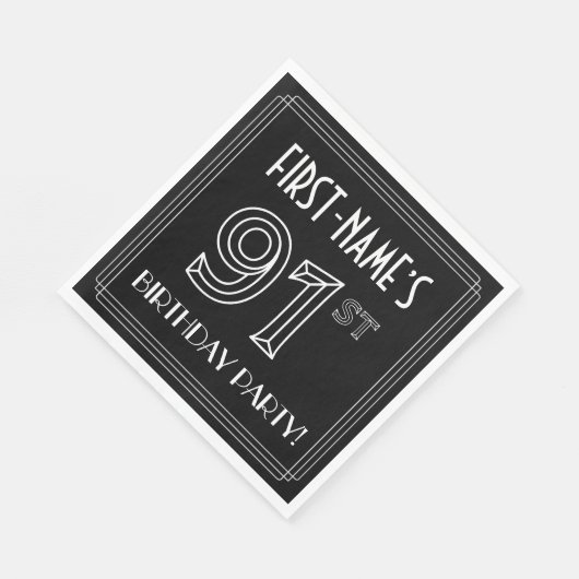 91e verjaardag: Art Deco Style + aangepaste naam Servet (Hoek)