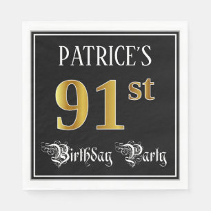 91e verjaardag — Fancy script, Faux Gold look Servet