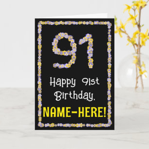 91e verjaardag: Floral Flowers Number, Custom Name Kaart