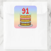 91e verjaardag: Fun Cake and Candles + Custom Name Vierkante Sticker (Tas)